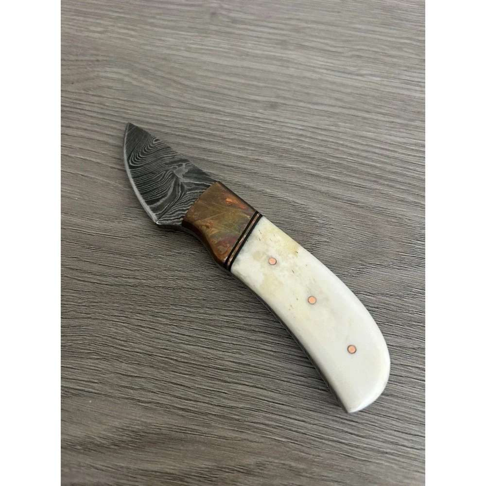 Elk Ridge Fixed Blade Damascus Knife‎ Bone Handle With Sheath